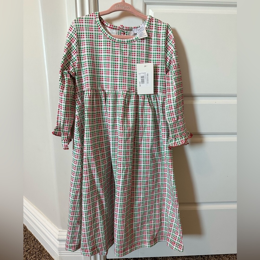 Lily Pads girls white, red and green checkered dress. Size: 6X/7. NWT.